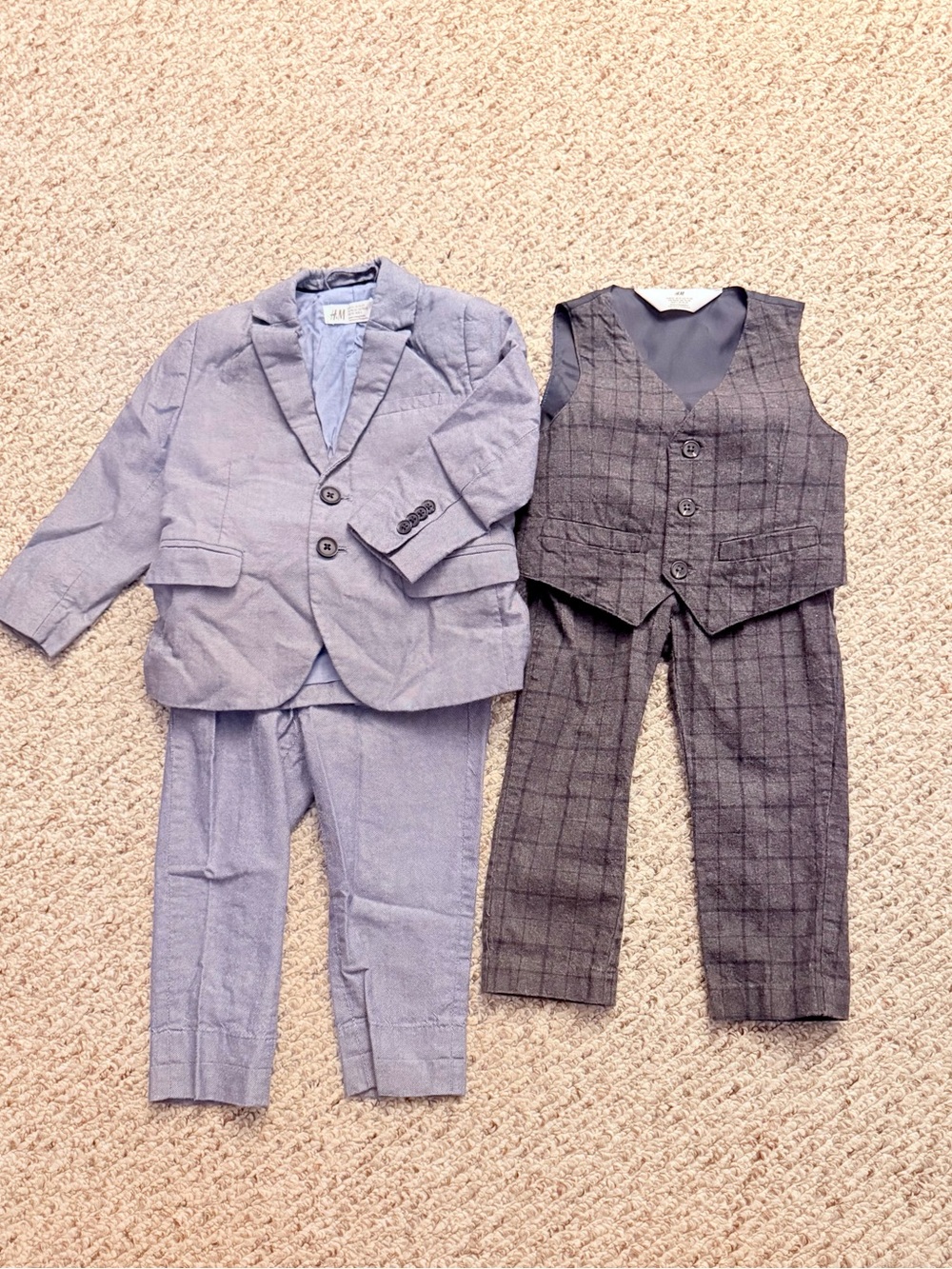 Boys 18-2T H&M Suits Set - Blue Gray & Charcoal Plaid